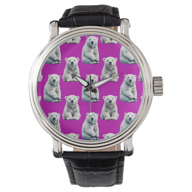 Purple Polar Bear Pattern Design  Watch (Front)