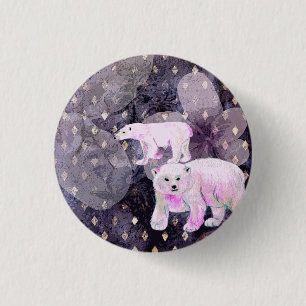 Purple Polar Bears - Arctic Animals Retro Pattern 3 Cm Round Badge