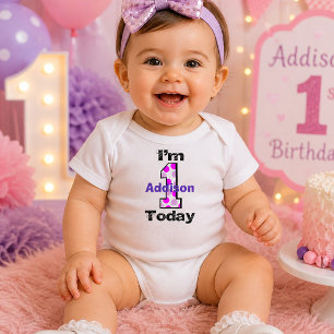 Purple Polka Dot 1st Birthday Girl  Baby Bodysuit