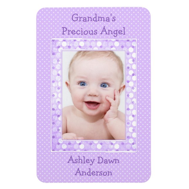 Purple Polka Dot Baby Photo Template Magnet (Vertical)