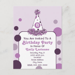 Purple Polka Dot Birthday Party Hat Invite