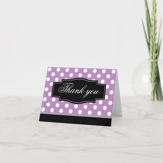 Purple Polka Dot Black Frame Thank You card (Front)