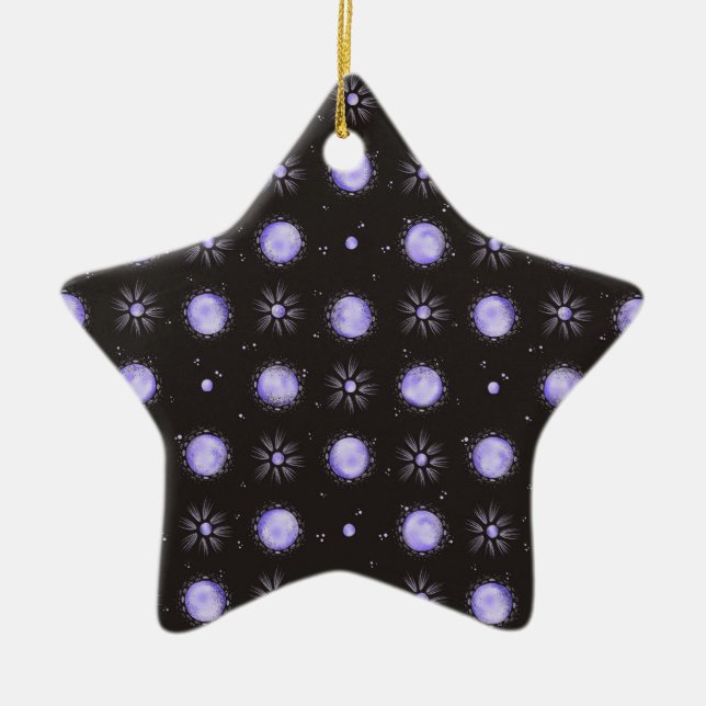 Purple Polka Dot Ceramic Star Ornament (Front)