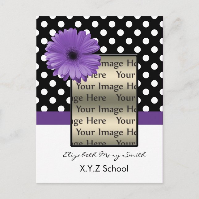 purple polka dot daisy photo Graduation Invitation (Front)