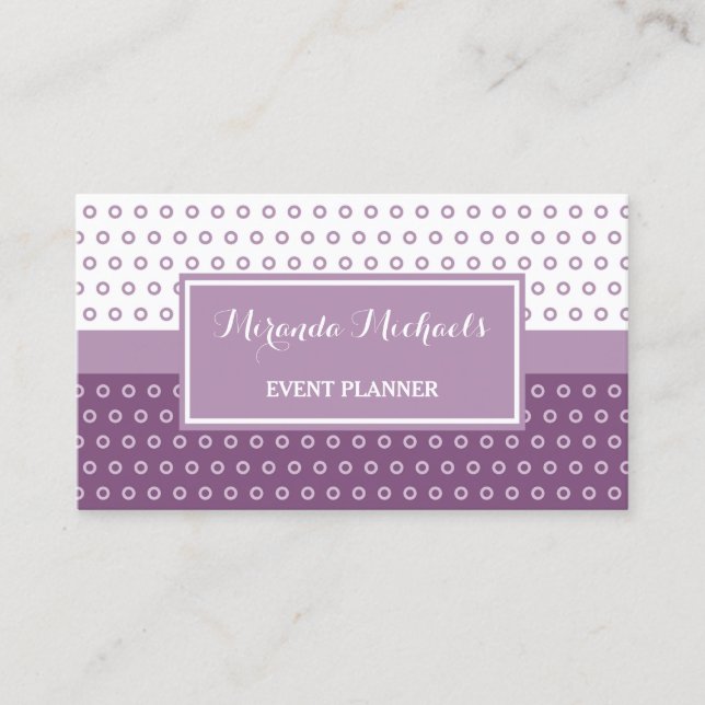 Purple Polka Dot Event Planner Business Card (Front)