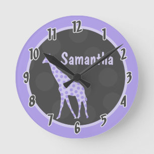 Purple Polka Dot Giraffe Jungle Personalised Clock