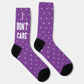 Purple Polka Dot “I Don’t Care” Funny Socks