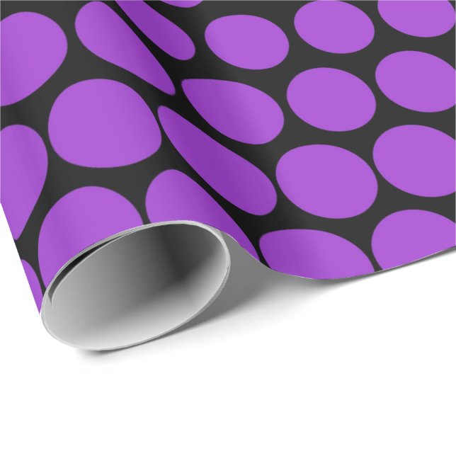 Purple Polka Dot Modern Black Wrapping Paper (Roll Corner)
