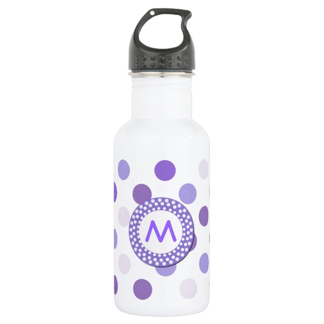 Purple Polka Dot Monogram 532 Ml Water Bottle (Front)