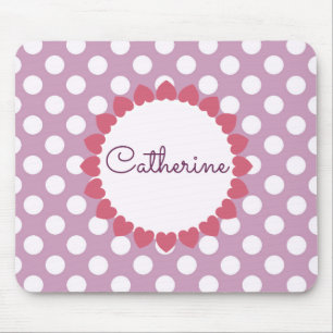 Purple Polka Dot Name in Hearts Cute Mouse Pad