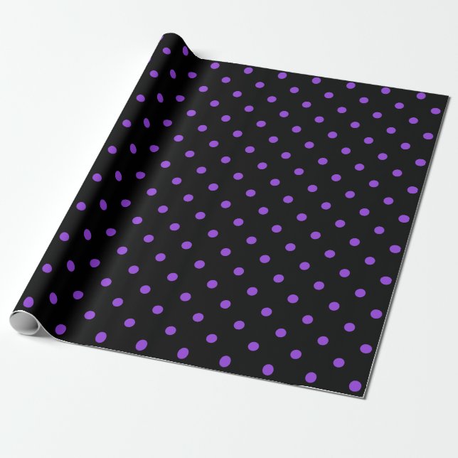 Purple Polka Dot on Black Large Space Wrapping Paper (Unrolled)