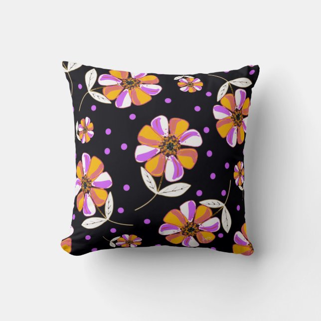 Purple Polka Dot Pansies Cushion (Front)