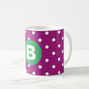 Purple Polka Dot Pattern Green Monogram Coffee Mug