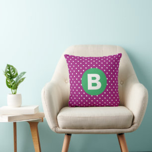 Purple Polka Dot Pattern Green Monogram Cushion