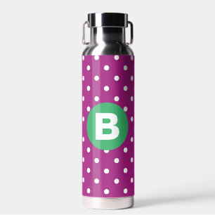 Purple Polka Dot Pattern Green Monogram Water Bottle