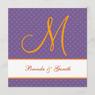 Purple Polka Dot Pattern Monogram Wedding Z209 Invitation