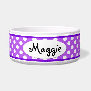 Purple Polka Dot Personalised Ceramic Dog Bowl