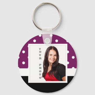 Purple polka dot photo template key ring