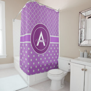 Purple Polka Dot Quatrefoil Shower Curtain