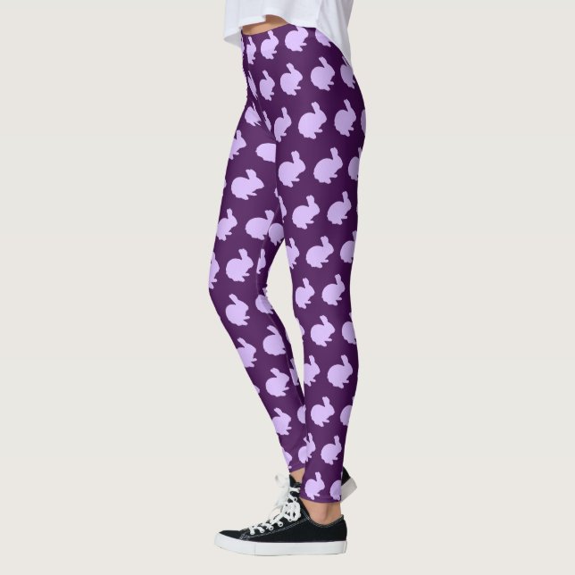 Purple Polka Dot Silhouette Bunny Rabbit Leggings (Left)