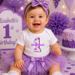 Purple Polka Dot Simple 1 First Birthday Baby T-Shirt