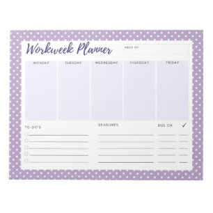 Purple polka dot Workweek Planner Notepad