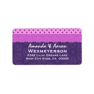 Purple Polka Dots and Lace Wedding Paper Product 1 Label