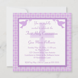 Purple Polka Dots First Holy Communion Invitation