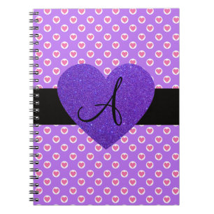 Purple polka dots monogram hearts spiral notebook