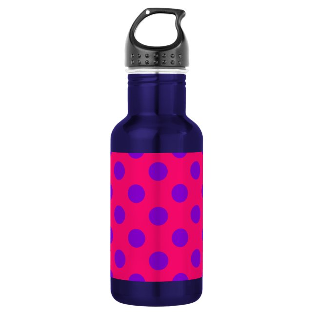 Purple polka dots on cerise 532 ml water bottle (Front)