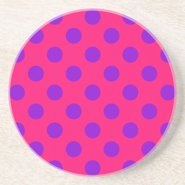 Purple polka dots on cerise coaster (Front)