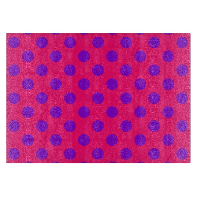 Purple polka dots on cerise cutting board (Front)