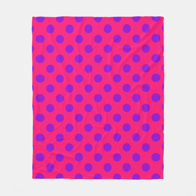 Purple polka dots on cerise fleece blanket (Front)