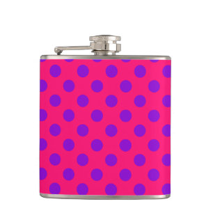 Purple polka dots on cerise hip flask
