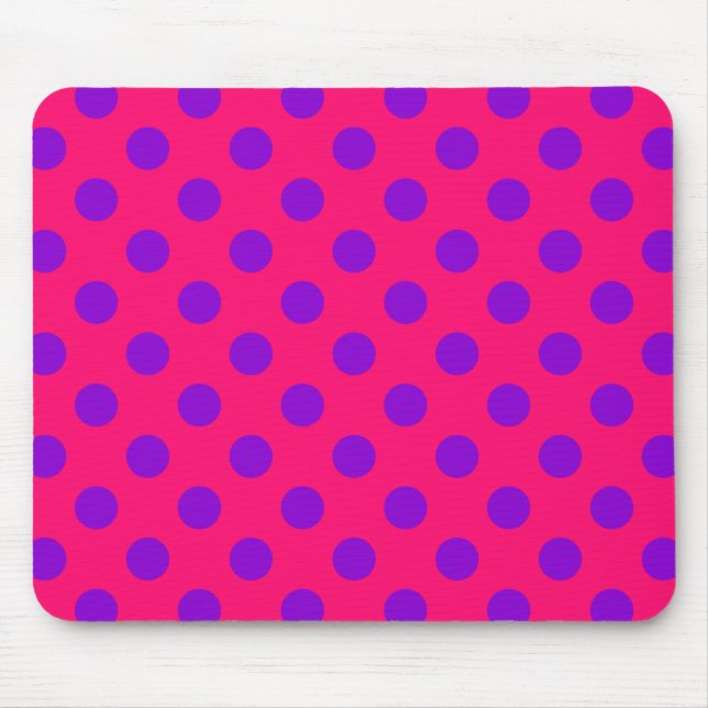 Purple polka dots on cerise mouse pad (Front)