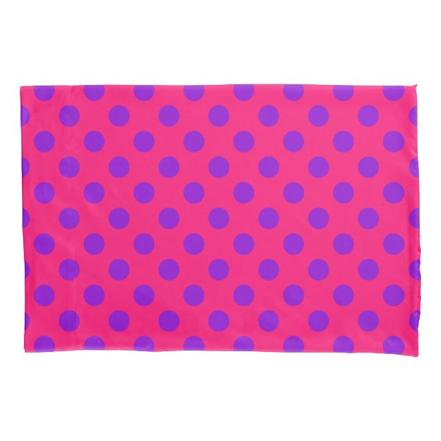 Purple polka dots on cerise pillowcase (Front)