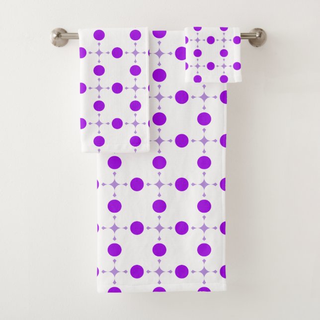 Purple Polka Dots, Polka Dot Pattern, Dots, Dotted Bath Towel Set (Insitu)