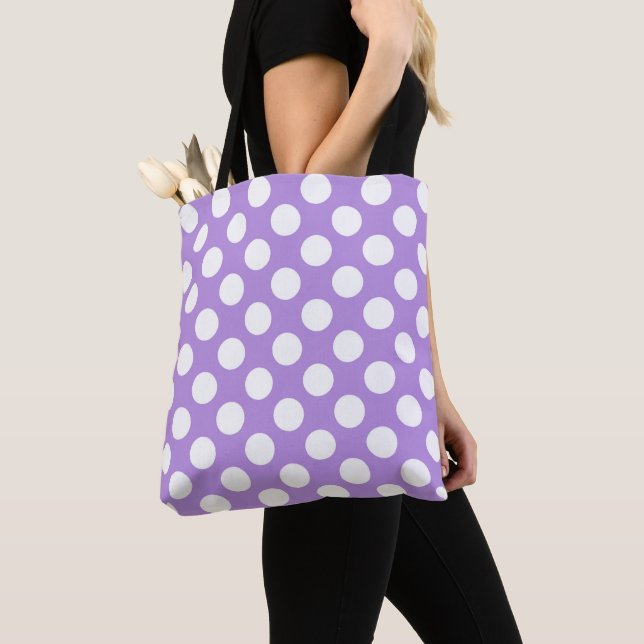 Purple Polka Dots, Polka Dot Pattern, Dots, Dotted Tote Bag (Close Up)