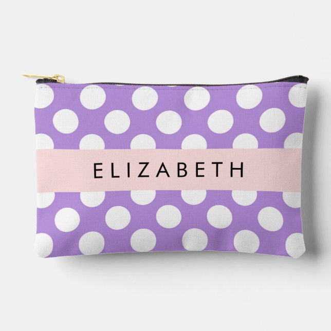 Purple Polka Dots, Polka Dot Pattern, Your Name Accessory Pouch (Front)