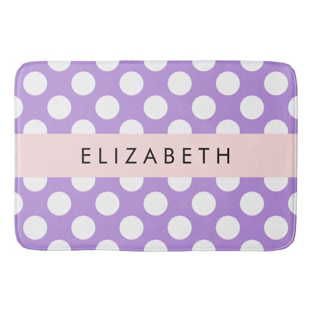 Purple Polka Dots, Polka Dot Pattern, Your Name Bath Mat (Front)