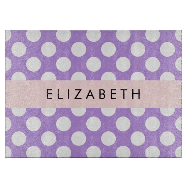 Purple Polka Dots, Polka Dot Pattern, Your Name Cutting Board (Front)