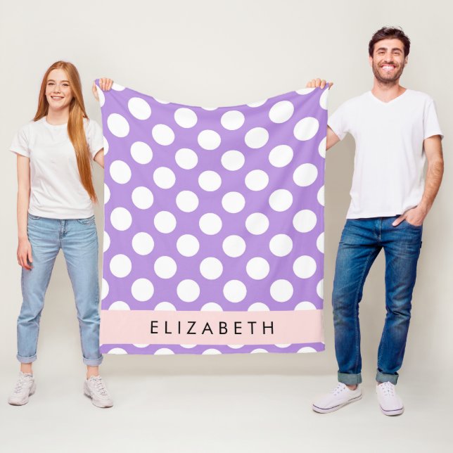 Purple Polka Dots, Polka Dot Pattern, Your Name Fleece Blanket (In Situ)