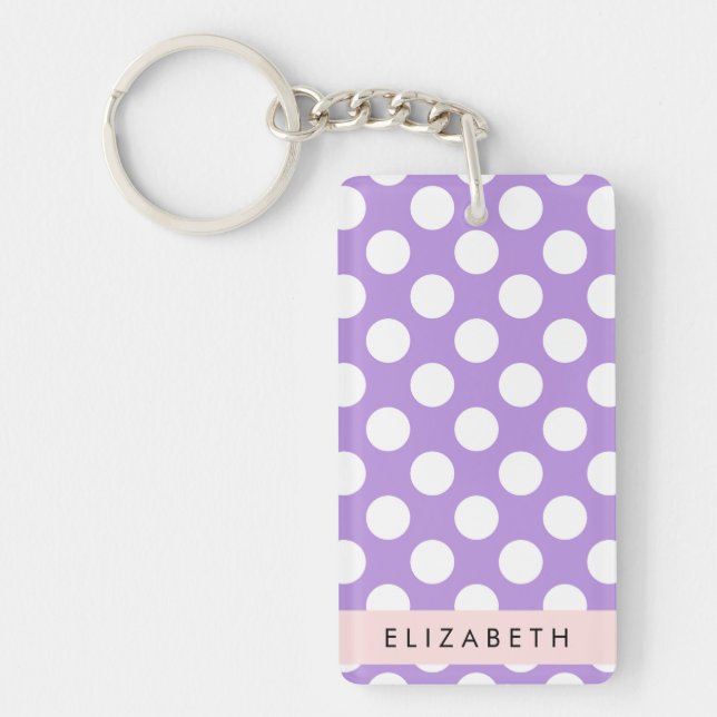Purple Polka Dots, Polka Dot Pattern, Your Name Key Ring (Front)