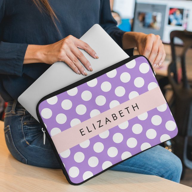 Purple Polka Dots, Polka Dot Pattern, Your Name Laptop Sleeve (Creator Uploaded)