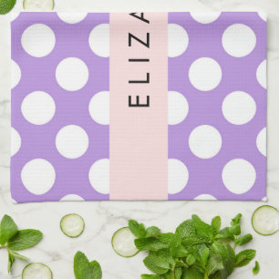 Purple Polka Dots, Polka Dot Pattern, Your Name Tea Towel