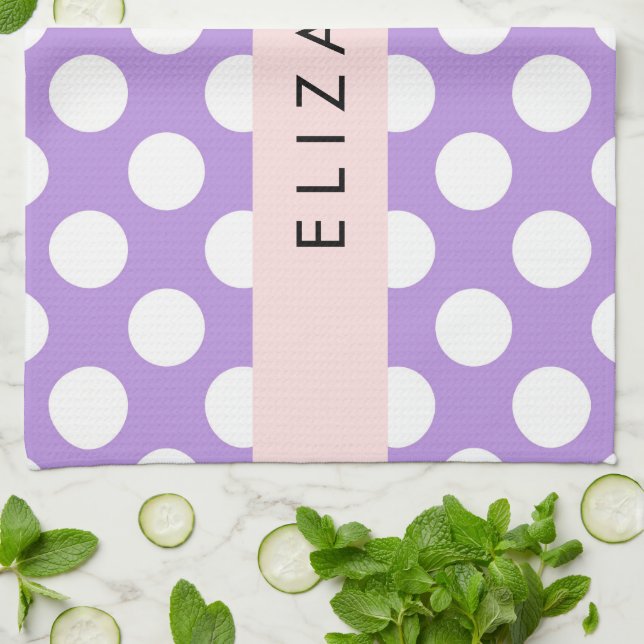 Purple Polka Dots, Polka Dot Pattern, Your Name Tea Towel (Folded)