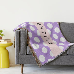 Purple Polka Dots, Polka Dot Pattern, Your Name Throw Blanket