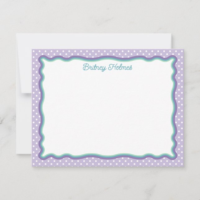 Purple Polka Dots & Wavy Frame Add Name Card (Front)
