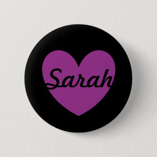 Purple polka hearts on black 6 cm round badge