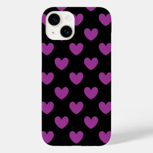 Purple polka hearts on black Case-Mate iPhone 14 case
